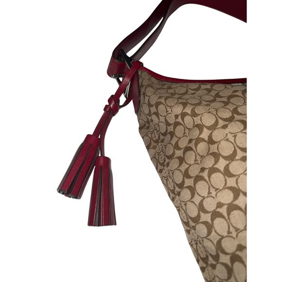 Coach Legacy Signature Striped Tan/Red Duffle AUTHENTIC Crossbody & Shoulder Bag - Picture 3 of 13